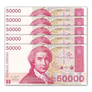Croatia 50000 Dinars, 1993, Pick#26, Lot of 5 pcs, UNC - Picture 1 of 2