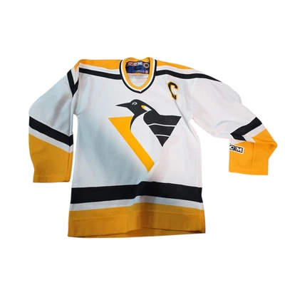 复古 90 年代匹兹堡企鹅 #68 Jaromir Jagr 青少年小号 CCM 白色球衣 — 第 1/4 张图片