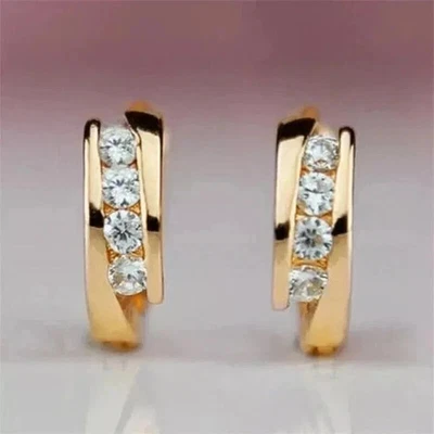 14K Yellow Gold Plated 2Ct Round Cut Lab Created Diamond Women's Hoop Earrings - Image 1 of 4