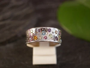 Colorful 925 Sterling Silver Ring Concave Colorful Trim Bernhard Conradt - Picture 1 of 12
