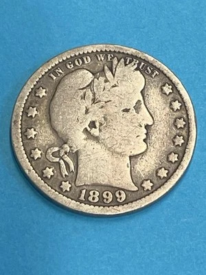 1899-P Barber Quarter • 90% Silver • Circulated U.S. Coin VG To Fine - Image 1 of 2