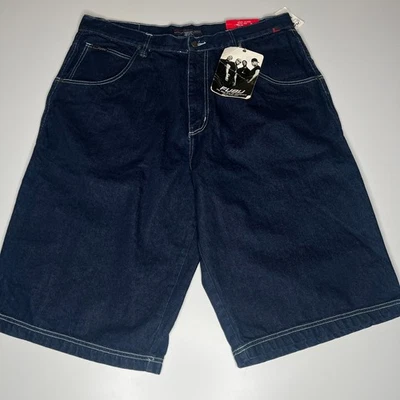 vintage fubu denim shorts mens 40 rinse blue baggy 90s y2k deadstock with tags - Image 1 of 4