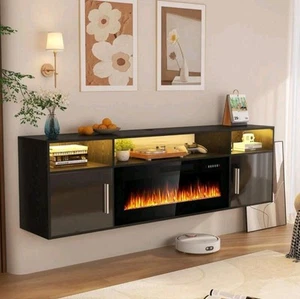 Sleek Must-have 70'' Floating TV Stand– Built-N Fireplace, LED Lights, Easy Plug - Picture 1 of 7