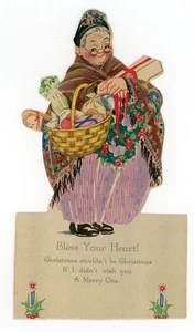 Gestanzte Weihnachtsgrußkarte alte Frau Lebensmittel Elizabeth Manley Ruth Newton - Bild 1 von 2