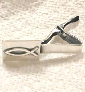 Vintage James Avery Tie Clip Bar 925 Sterling Silver Ichthus / Jesus Fish - Picture 1 of 15