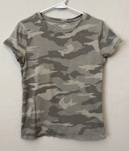 Athleta S Organic Daily Green Camo Crew Neck Shirt Camping Hiking Gorp Core - Picture 1 of 7