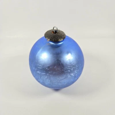 Hermoso adorno vintage estilo bola vidrio craquelado bombilla azul redonda 4" pulgadas -1 Foto 1 de 4