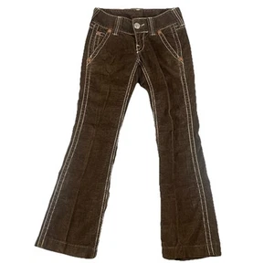 Women’s TRUE RELIGION SAMMY BIG T World Tour Corduroy Flare Pants Size 25 Brown - Picture 1 of 10