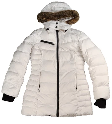 Abrigo acolchado Marc New York Andrew Marc XS para mujer blanco invierno capucha de piel sintética Foto 1 de 4
