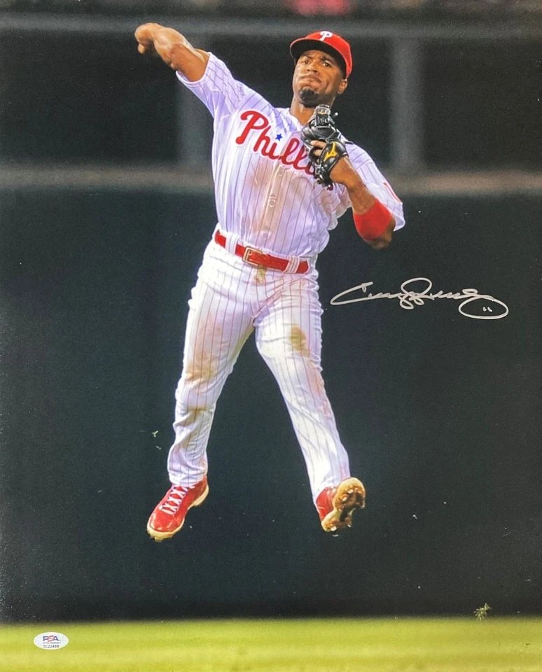 Jimmy Rollins Signed 16x20 Philadelphia Phillies Fielding Photo PSA Hologram - Image 1 of 2