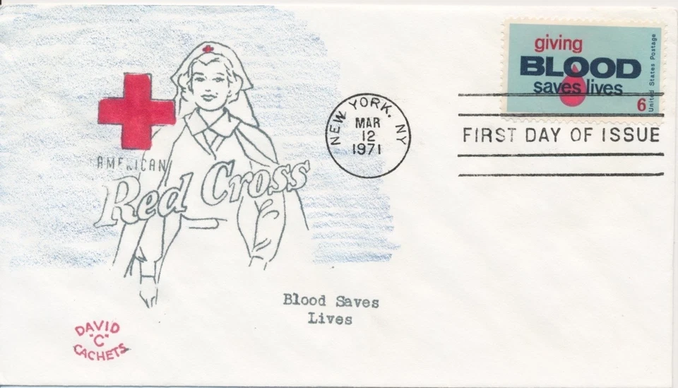 #1425 Blood Donors Hand Colored David C cachet First Day cover - Image 1 of 1