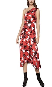 BCBG MAX AZRIA WOMENS FLORAL PRINT ONE SHOULDERS MIDI DRESS Sz S - Picture 1 of 8