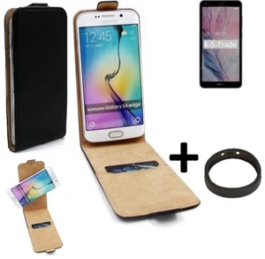 360° Case for Nokia C01 Plus + Bumper Flip Case Universal black leatherette - Picture 1 of 7