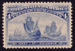US Scott 233, 1893 Fleet of Columbus, 4c ultramarine, UNUSED *Nicely Centered* - Picture 1 of 1