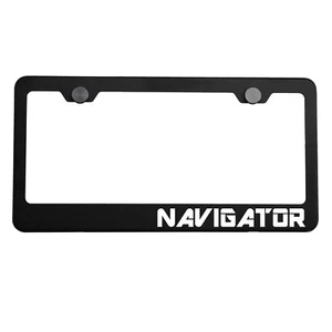 Matte Black License Plate Frame Chrome NAVIGATOR Laser Etched Metal Screw Cap - Foto 1 di 7