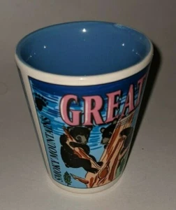 Great Smoky Mountains Souvenir Shot Glass Black Bears In Tree Ceramic EUC RARE - Picture 1 of 7