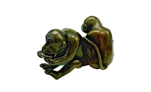 Antique Japanese Bronze Playful Monkeys Okimono Figurine - Picture 1 of 6