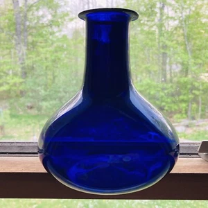 Hand Blown Cobalt Blue Glass Flower Vase Bottle - Picture 1 of 3
