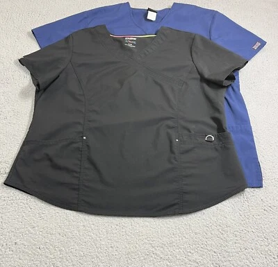 Lote de 2 Camisetas Médicas Para Mujer 2XL Negras Estrella Azul Cherokee Ropa de Trabajo Cuello en V Foto 1 de 4