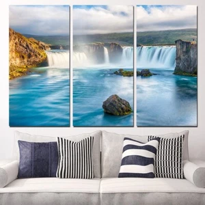 Beautiful Waterfall Landscape 3 Pcs Canvas Print Wall Art Poster Home Decoration - Picture 1 of 5