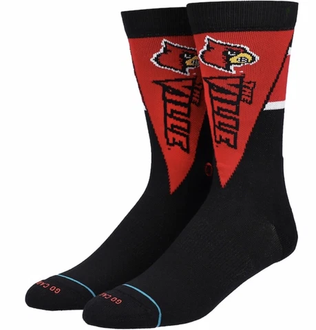 STANCE Louisville Cardinals Pennant Black Red White Crew Socks NEW Mens L 9-12 Cover