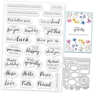 Sentiments Clear Stamps and Metal Cutting Dies for Card Making Greeting Words - Picture 1 of 8