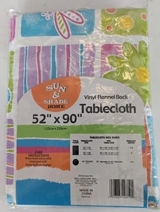 Outdoor Vinyl Flannel Back Butterflies, Dragonflies, Flowers Tablecloth 52" x 90 - Picture 1 of 2