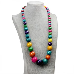 Bohemian Wood Beads Necklace Jewelry Women Girl Lightweight Holiday Jewelry - Picture 1 of 12