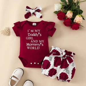 Newborn Baby Girl Clothes Outfits Short Sleeve Romper Bow Floral Shorts Headband - Picture 1 of 10