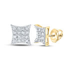 Macey Worldwide Jewelry 10K Yellow Gold Mens Diamond Square Earrings 1/10 CT