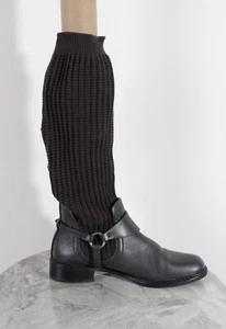 GUCCI Graphite Knit Knee Length Sock Leather Riding Boots Size 38.5 - Picture 1 of 24