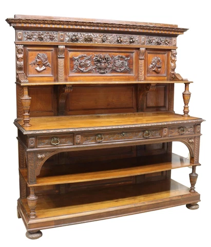 Antique Sideboard, Large Renaissance Revival Well-Carved Early 1900s, Handsome! Cover