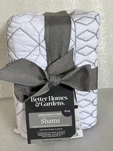 Better Homes & Gardens Embroidery Aztec Stripe King Shams (2 Count), Gray - Picture 1 of 10