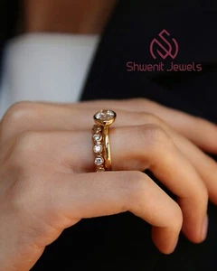 1.80Ct Oval & Round Lab Diamond Ring Set 10K Yellow Gold VS1/E IGI Bridal Gift - Picture 1 of 6