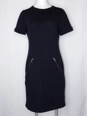 Mini Vestido Burberry Brit Cuello Redondo 42 Talla 8 Azul Marino Manga Corta Bolsillo Cuero Foto 1 de 4