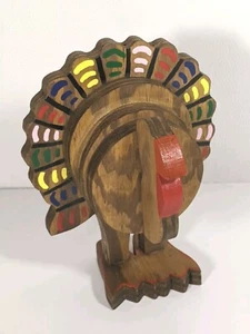Centro de mesa de madera de 8" de arte popular de pavo decoración de acción de gracias pintado a mano - Imagen 1 de 10