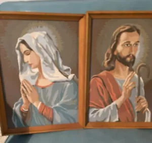 Vintage Pair Paint by Number Paintings Mary Jesus Double Sided Religious 1960 - Bild 1 von 24