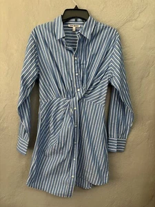 Steve Madden Shirt Dress Womens Small Blue Striped Long Sleeve Nadia - Picture 1 of 8