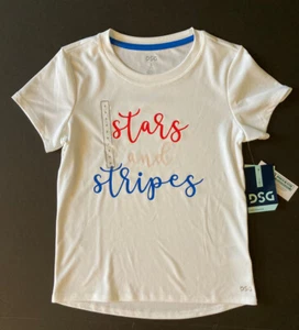 NWT DSG Girls S 8-9 Stars and Stripes Red White & Blue Performance Tee T-Shirt - Picture 1 of 1