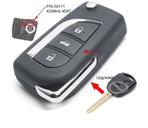 Flip Remote Key Fob 433MHz 4D67 Chip Suitable For Toyota Prado 120 RAV4 Kluger - Picture 1 of 5