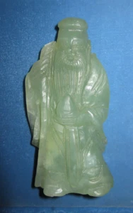 Vtg carved jade statuette / figurine, Asian man w long beard & robe, unsigned - Picture 1 of 12
