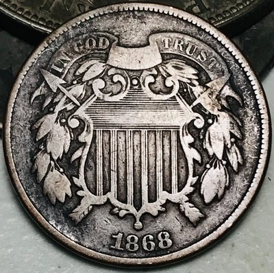 1868 Two Cent Piece 2C Ungraded Civil War Era US Copper Coin CC28149 - Image 1 of 4