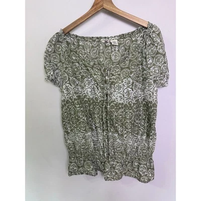 Blusa campesina floral verde blanca Izod para mujer talla M algodón boho Foto 1 de 4