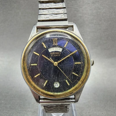 Seiko Watch Men 35mm Blue Dial Two Tone Daydate Round 7N43-8A39 New Battery - Image 1 of 4