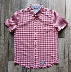 Men's Superdey Red Gingham Check S/S Oxford Shirt - Size Large - Mislabelled XL - Picture 1 of 17