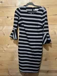 Calvin Klein Black & White Striped Bell Sleeve Dress – Size 6 | Classic & Chic - Picture 1 of 10