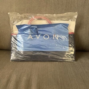 Avon Blue Denim Tote Bag With Red Handles And Trim New In Package - Picture 1 of 6