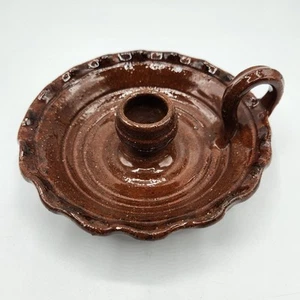 Ned Foltz Redware Keramik Kerzenhalter Fingerhold 1977 PA Volkskunst - Bild 1 von 10