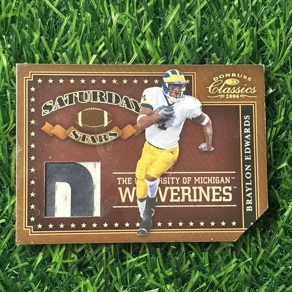 2006 Donruss Classics BRAYLON EDWARDS #SS-17 Michigan Game Used 2 Color Patch! - Image 1 of 4