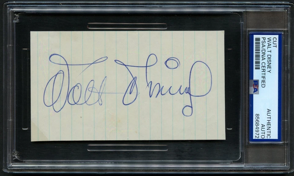 Autógrafo de Walt Disney d1966 2,5x4 firmado en 1966 con certificado de autenticidad Phil Sears y PSA losa Foto 1 de 3
